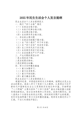 20XX年民生生活会个人发言材料