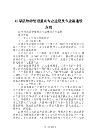 XX学院旅游管理重点专业建设及专业群建设方案