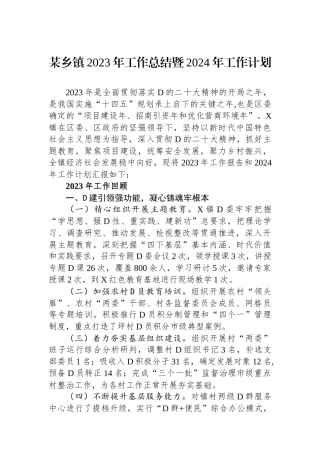 某乡镇2023年工作总结暨2024年工作计划