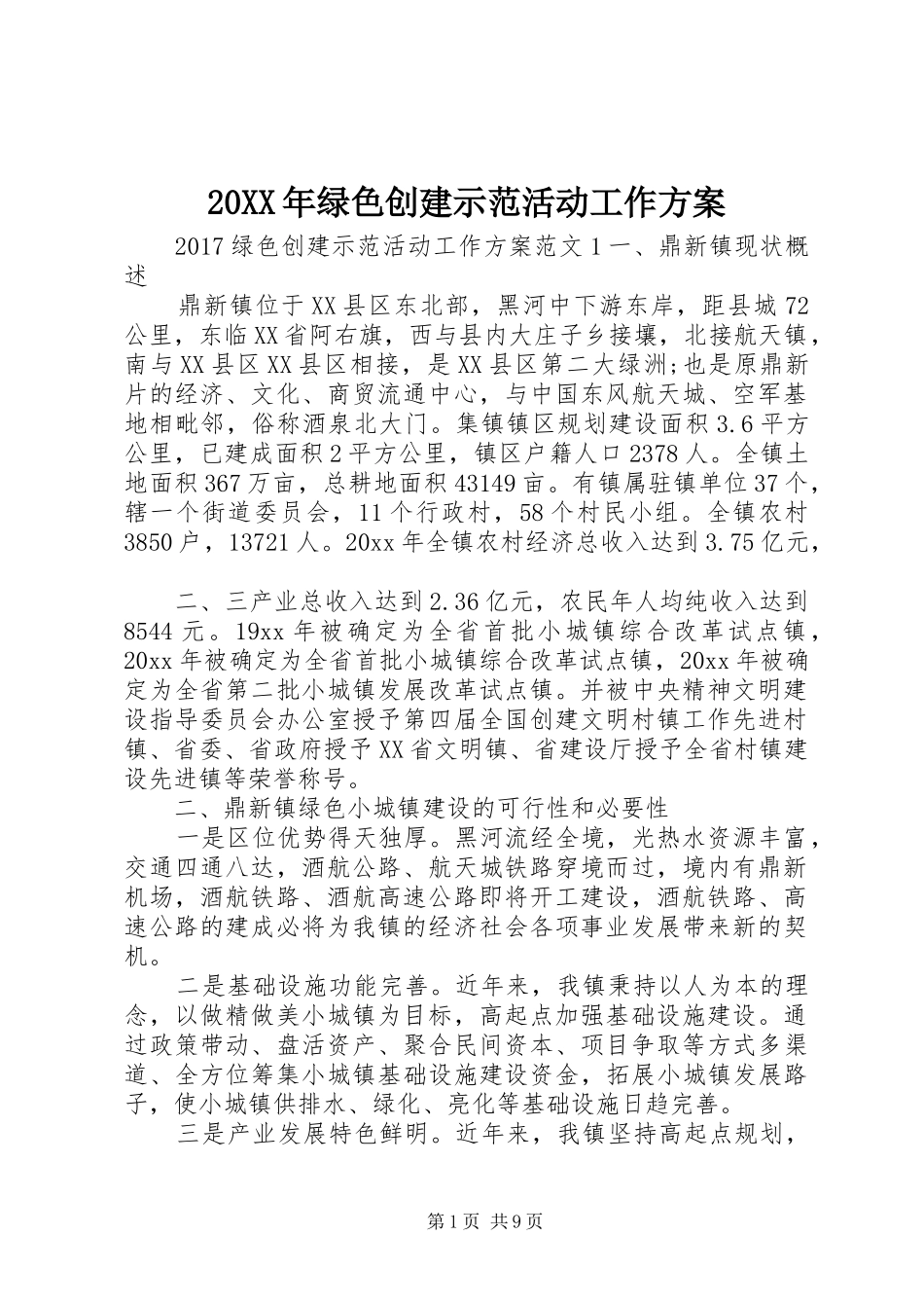 20XX年绿色创建示范活动工作方案_第1页