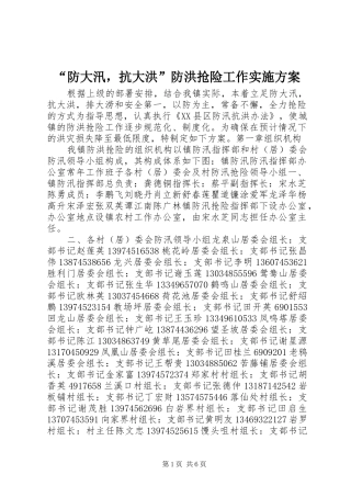 “防大汛，抗大洪”防洪抢险工作实施方案