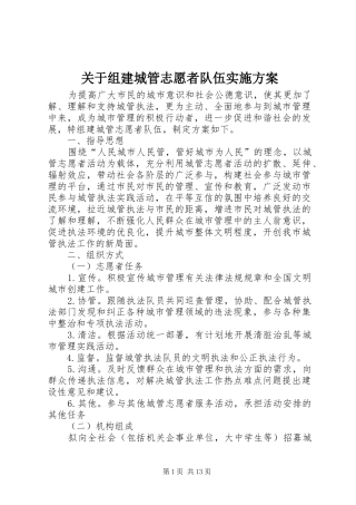 关于组建城管志愿者队伍实施方案