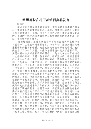 组织部长在村干部培训典礼发言稿