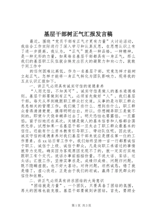 基层干部树正气汇报发言稿范文