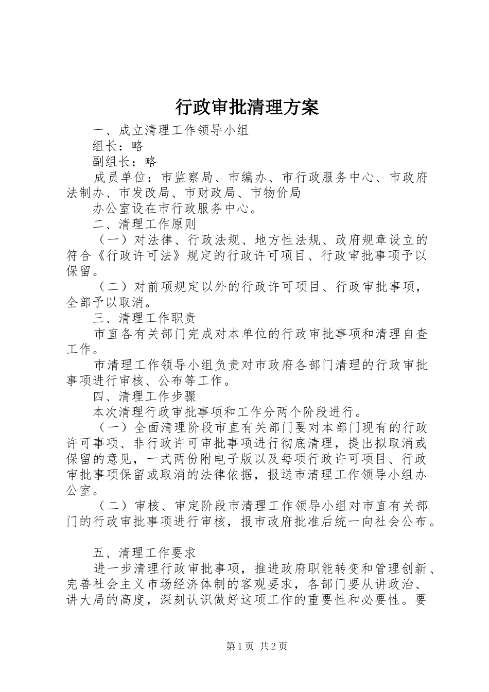 行政审批清理方案_第1页