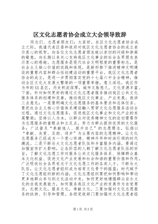 区文化志愿者协会成立大会领导演讲致辞