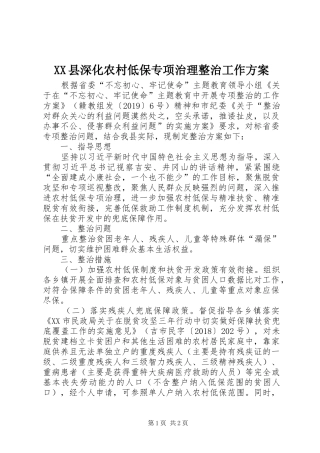 XX县深化农村低保专项治理整治工作方案