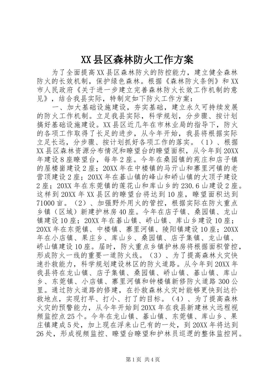 XX县区森林防火工作方案_第1页