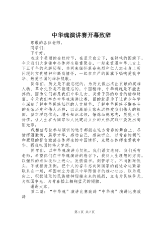 中华魂演讲赛开幕演讲致辞
