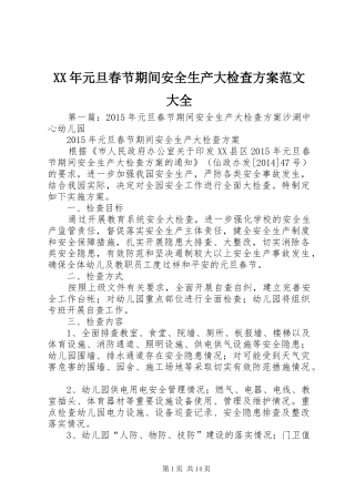 XX年元旦春节期间安全生产大检查方案范文大全