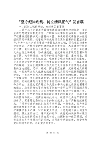“坚守纪律底线、树立清风正气”发言
