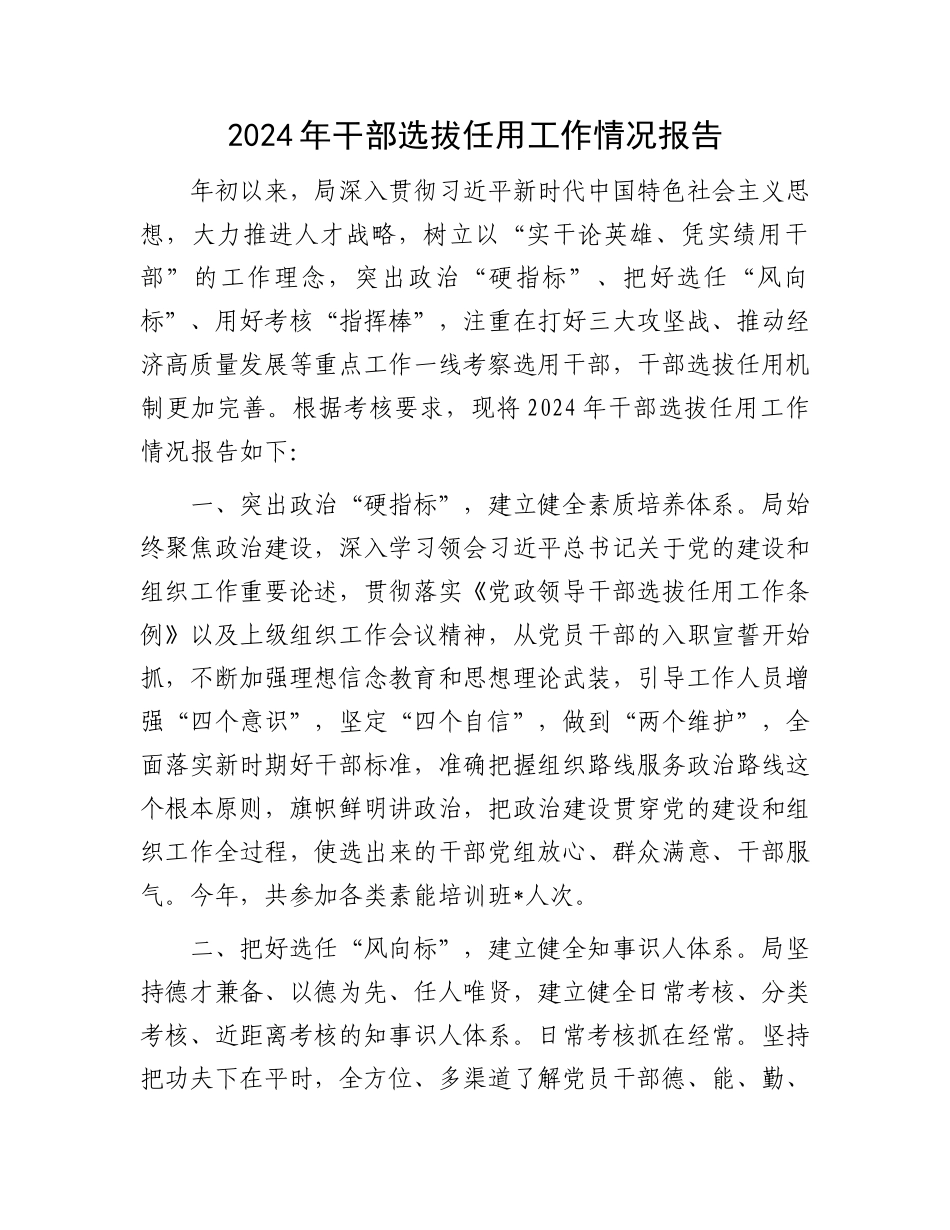 2024年干部选拔任用工作情况报告_第1页