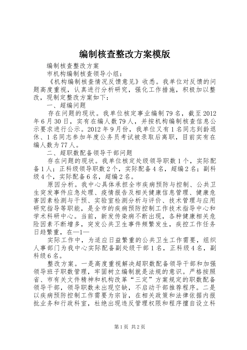 编制核查整改方案模版_第1页