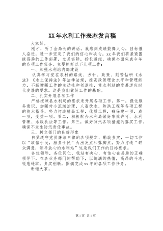 XX年水利工作表态发言_1
