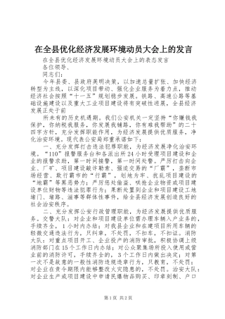 在全县优化经济发展环境动员大会上的发言稿