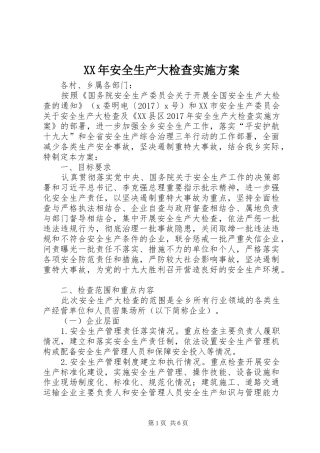 XX年安全生产大检查实施方案