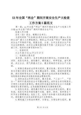 XX年全国“两会”期间开展安全生产大检查工作方案5篇范文