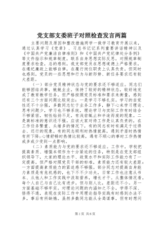 党支部支委班子对照检查发言稿两篇