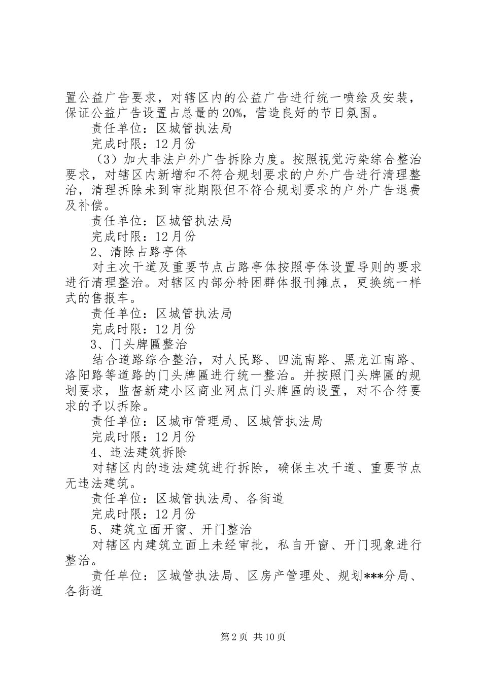 XX年市容环境十大整治行动工作方案_第2页