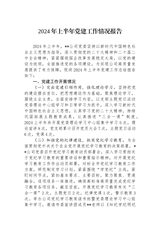 2024年上半年党建工作情况报告