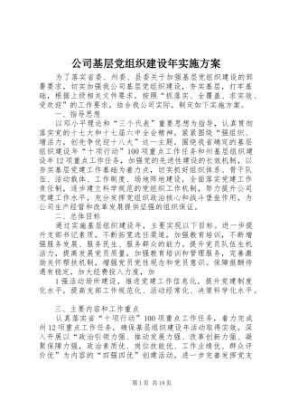 公司基层党组织建设年实施方案