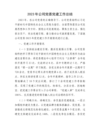 2023年公司党委党建工作总结