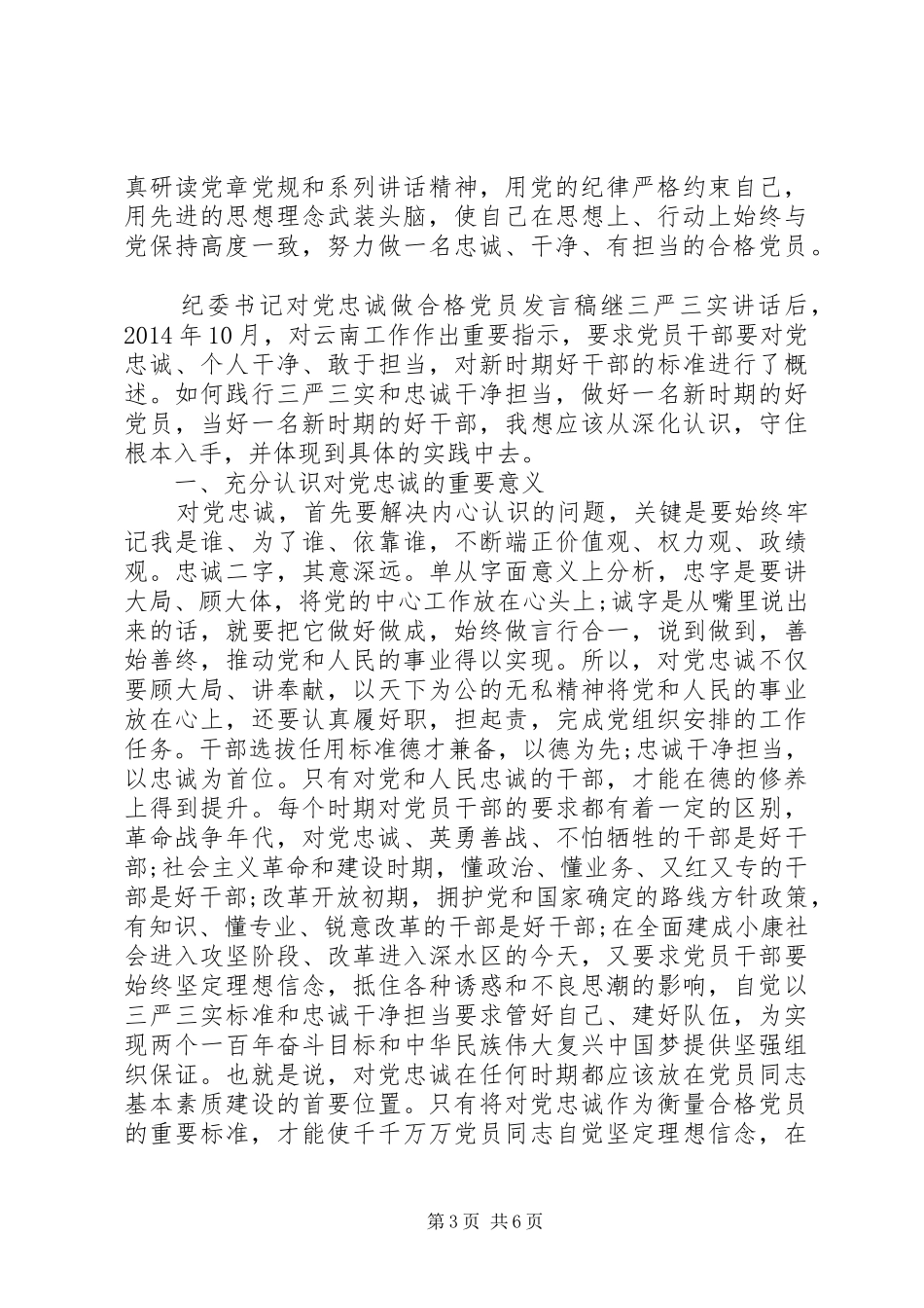 纪委书记对党忠诚做合格党员发言_第3页