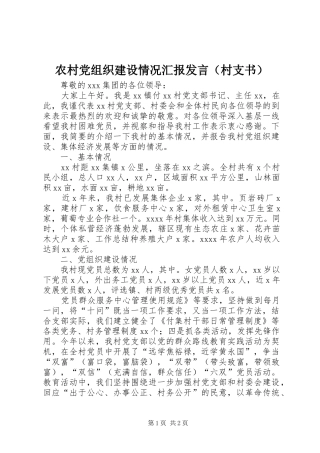 农村党组织建设情况汇报发言稿（村支书）