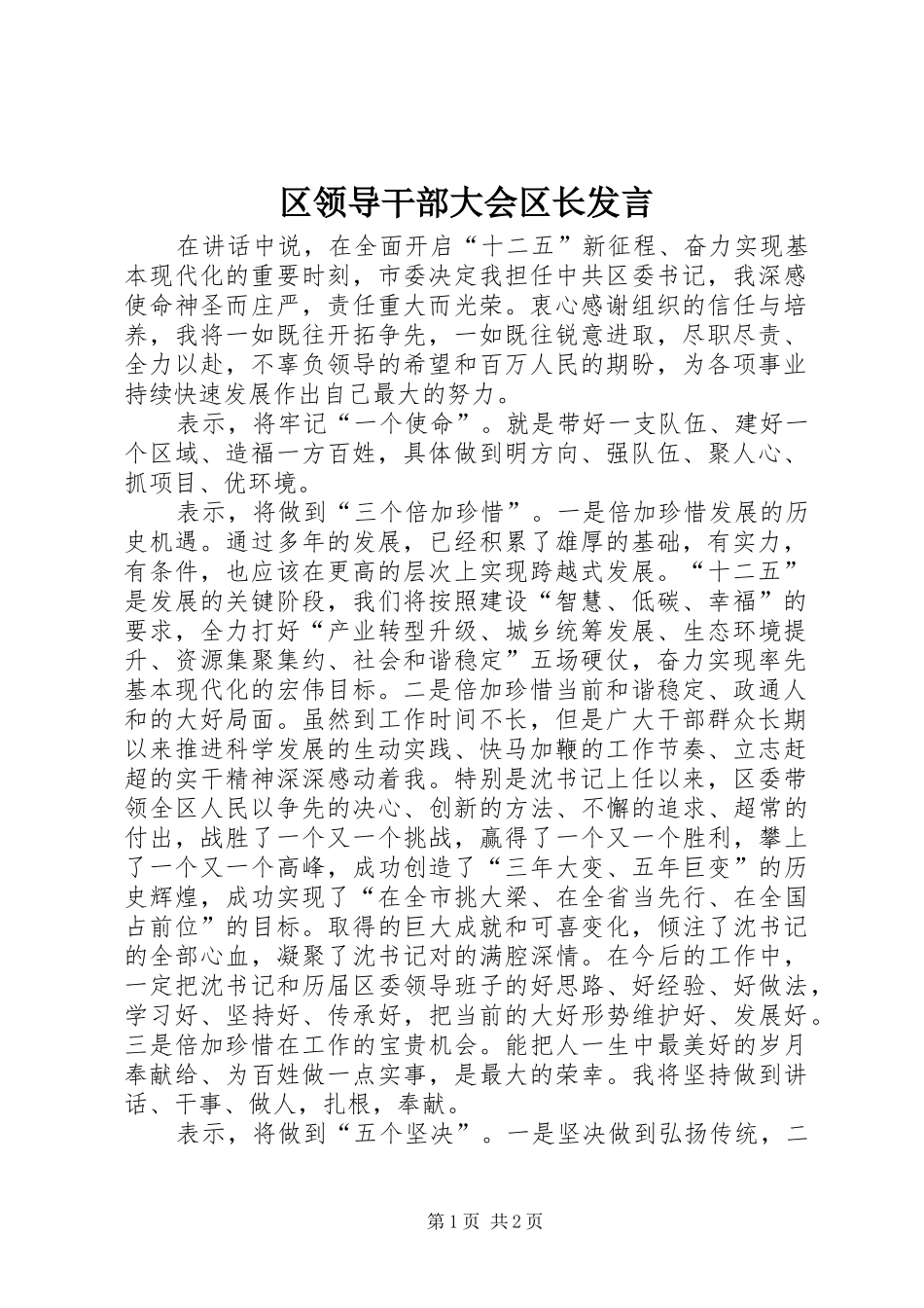 区领导干部大会区长发言稿_第1页