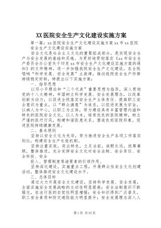 XX医院安全生产文化建设实施方案
