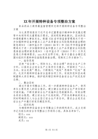 XX年开展特种设备专项整治方案