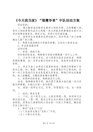 《今天我当家》“雏鹰争章”中队活动方案