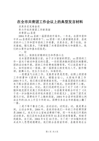 在全市共青团工作会议上的典型发言材料提纲范文