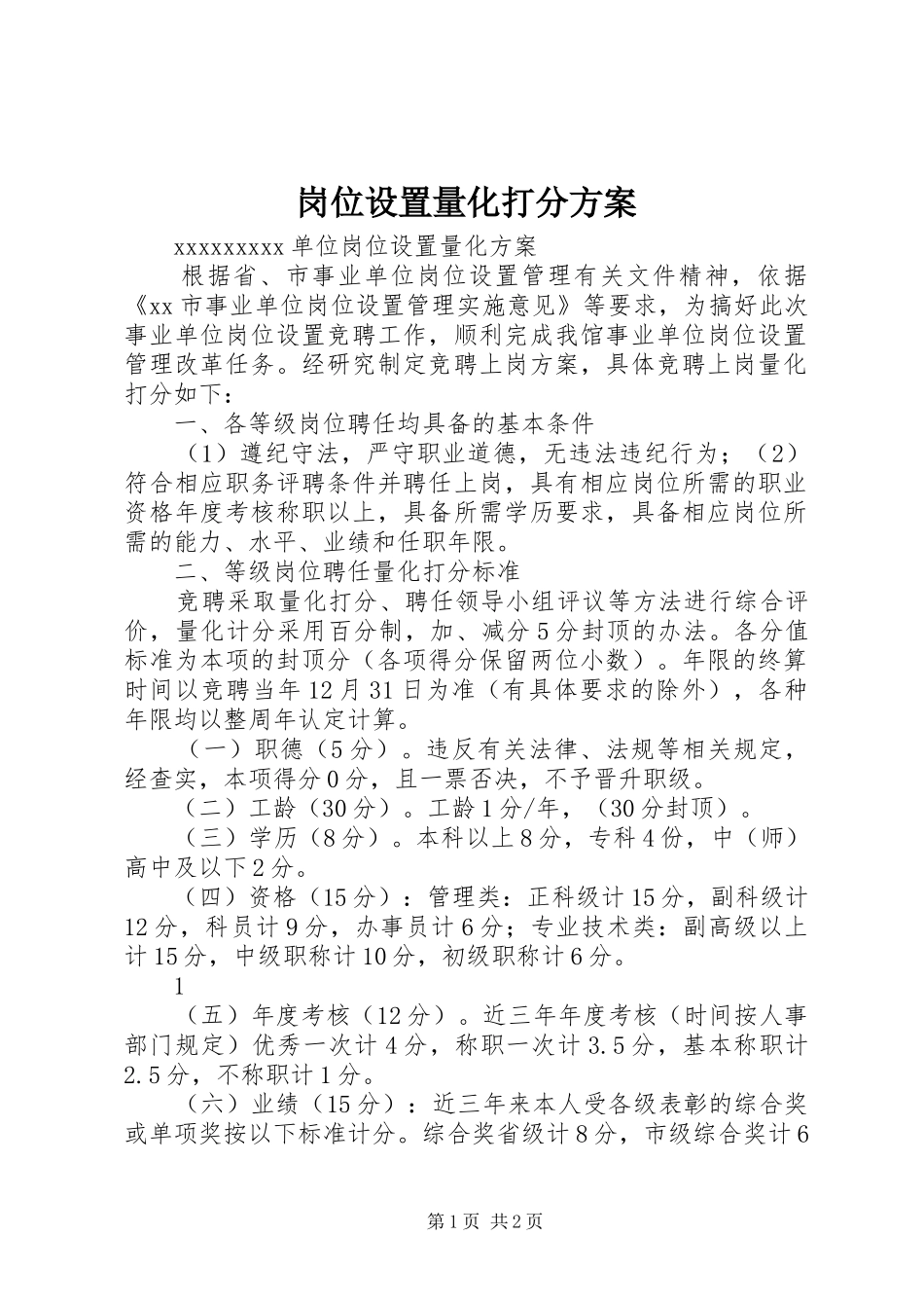 岗位设置量化打分方案_第1页