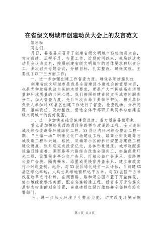 在省级文明城市创建动员大会上的发言稿范文