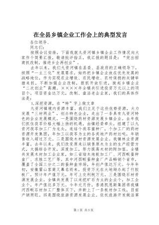 在全县乡镇企业工作会上的典型发言稿