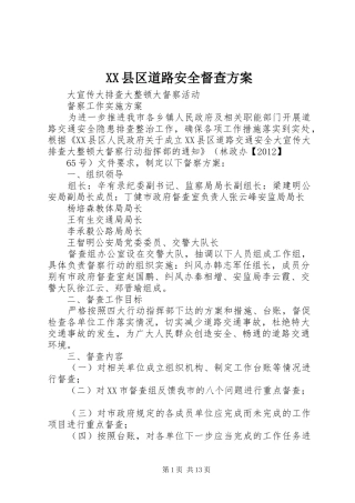XX县区道路安全督查方案