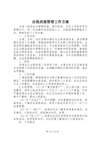 出租房屋管理工作方案