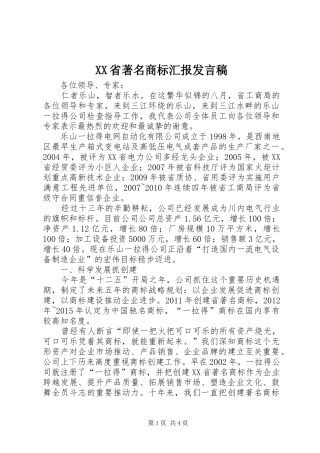 XX省著名商标汇报发言