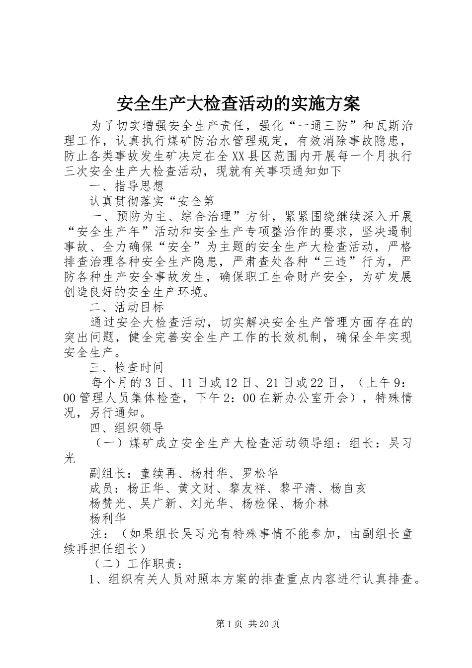 安全生产大检查活动的实施方案_第1页