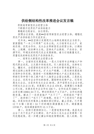 供给侧结构性改革推进会议发言