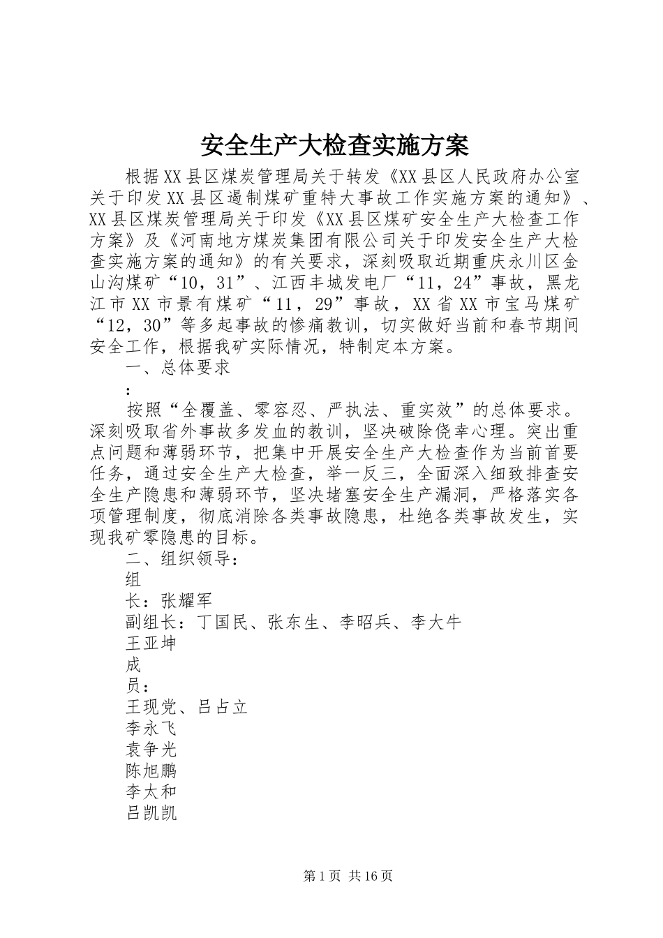安全生产大检查实施方案 (12)_第1页