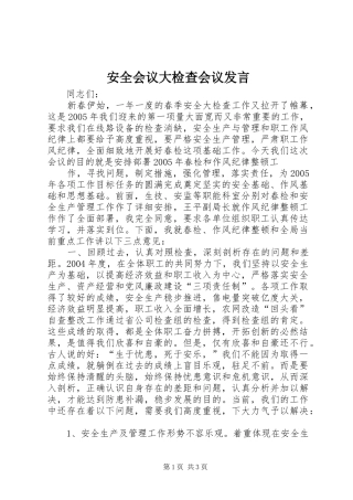 安全会议大检查会议发言材料