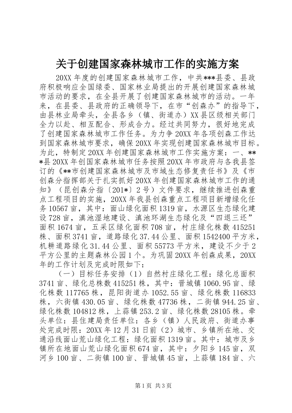关于创建国家森林城市工作的实施方案_第1页