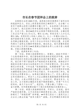 市长在春节团拜会上的演讲致辞