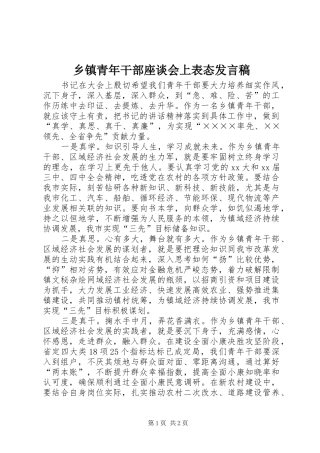 乡镇青年干部座谈会上表态发言稿范文