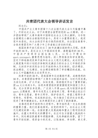 共青团代表大会领导讲话发言稿