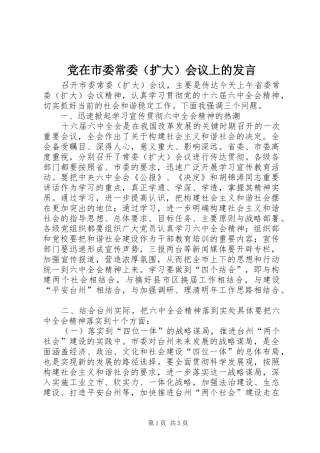党在市委常委（扩大）会议上的发言稿
