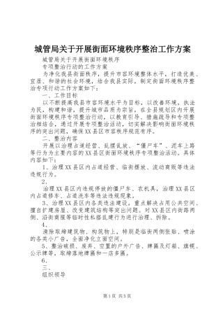 城管局关于开展街面环境秩序整治工作方案