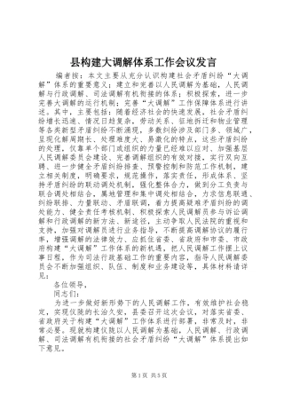县构建大调解体系工作会议发言稿